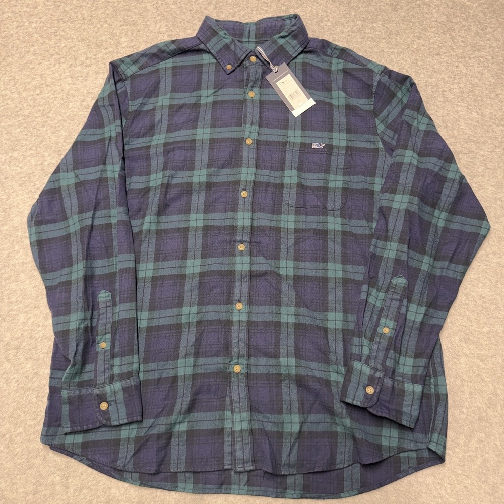 Vineyard Vines Shirt Mens XL Blue Plaid Flannel Tucker Classic Fit Button Up